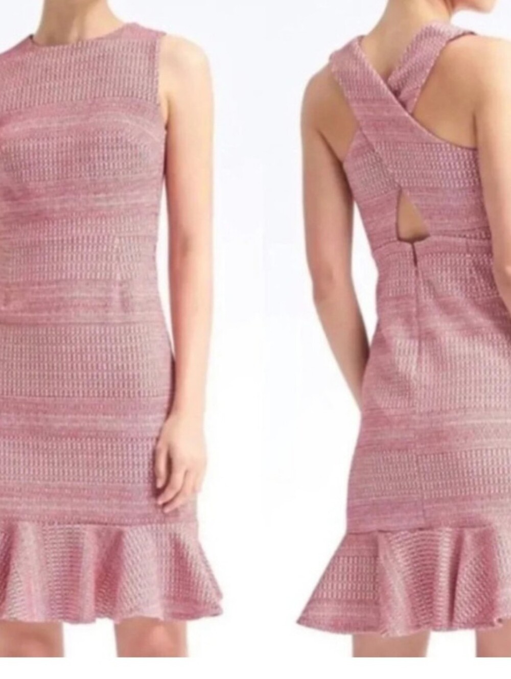 Banana Republic Pink Textured Sleeveless Peplum Sheath Dress
